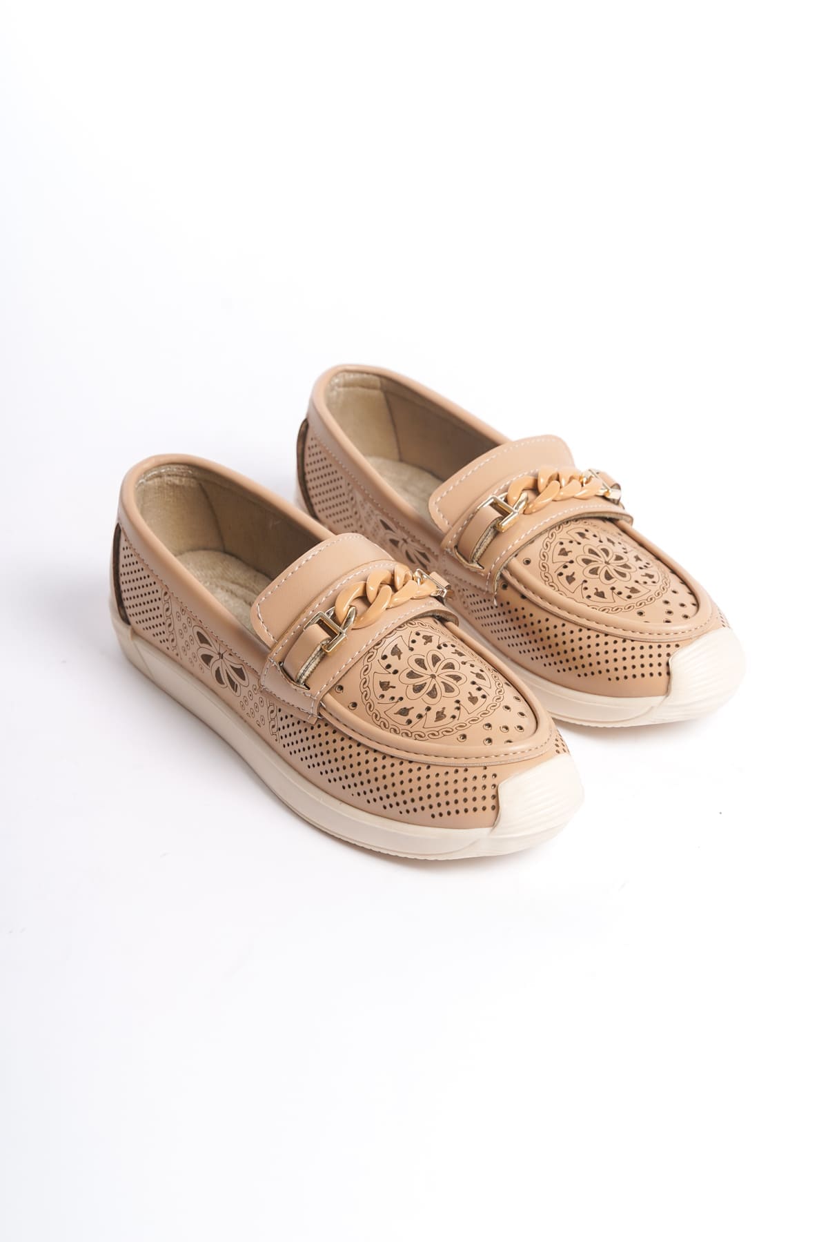 LIZY Bağcıksız Ortopedik Rahat Taban Çiçek Desenli Kadın Babet Ayakkabı CKT - Ten - Görsel 4