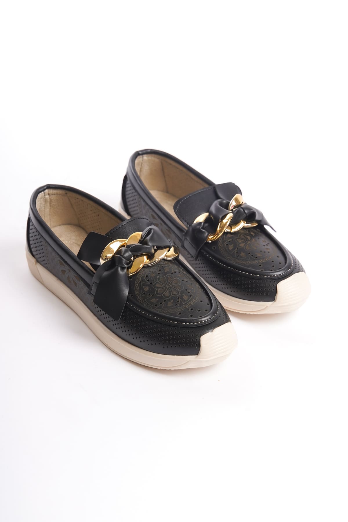 LYDIA Bağcıksız Ortopedik Rahat Taban Çiçek Desenli Kadın Babet Ayakkabı CKT - Siyah - Görsel 4