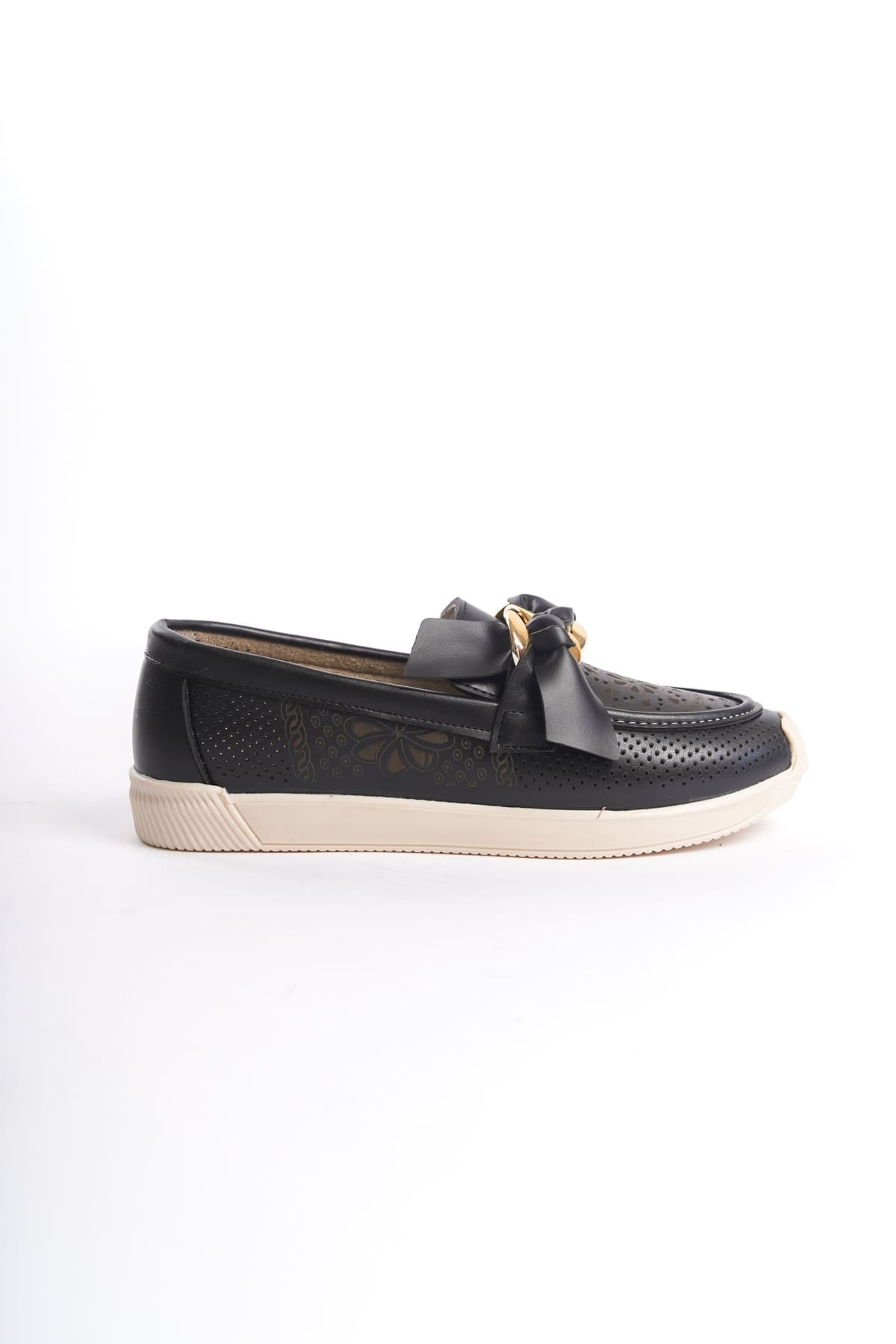 LYDIA Bağcıksız Ortopedik Rahat Taban Çiçek Desenli Kadın Babet Ayakkabı CKT - Siyah - Görsel 6