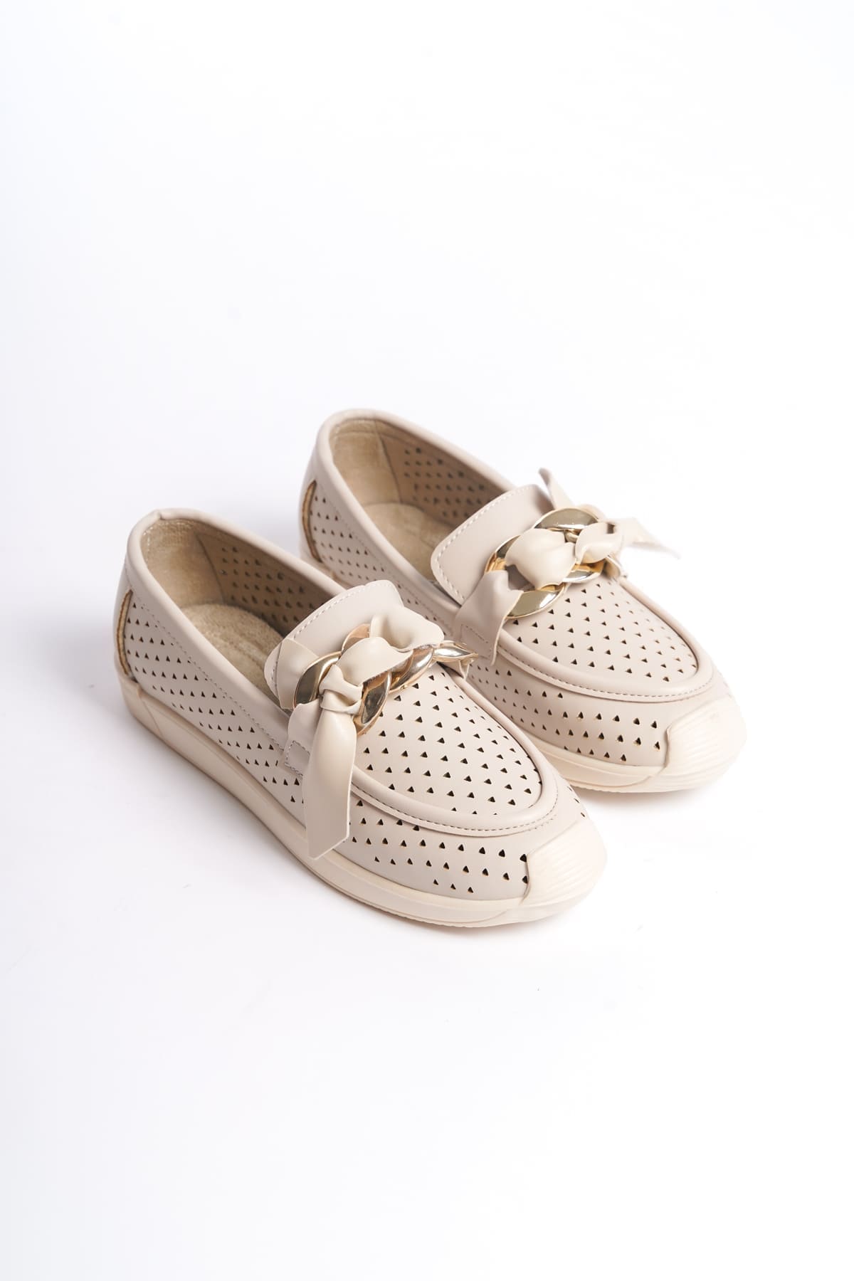 LYDIA Bağcıksız Ortopedik Rahat Taban Kalp Desenli Kadın Babet Ayakkabı CKT - Krem - Görsel 4