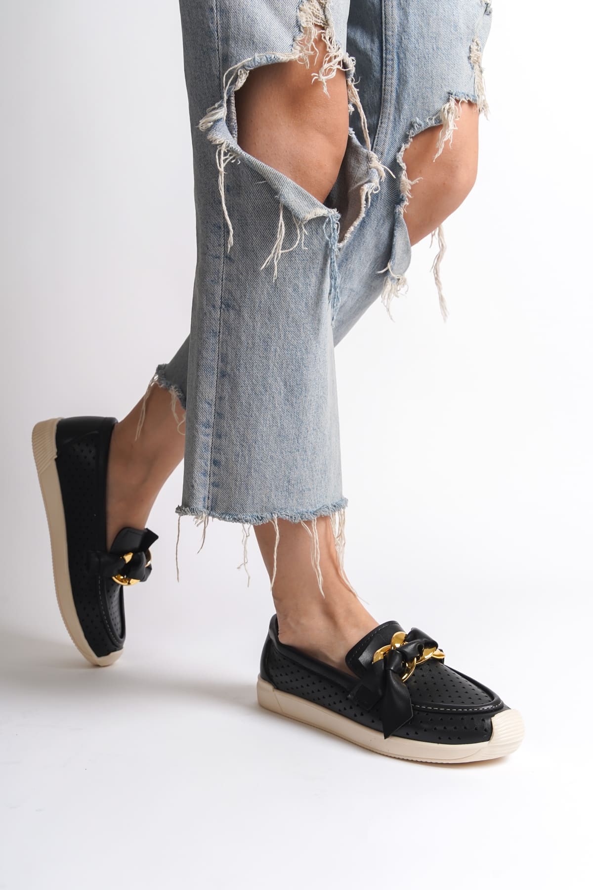 LYDIA Bağcıksız Ortopedik Rahat Taban Kalp Desenli Kadın Babet Ayakkabı CKT - Siyah - Görsel 2