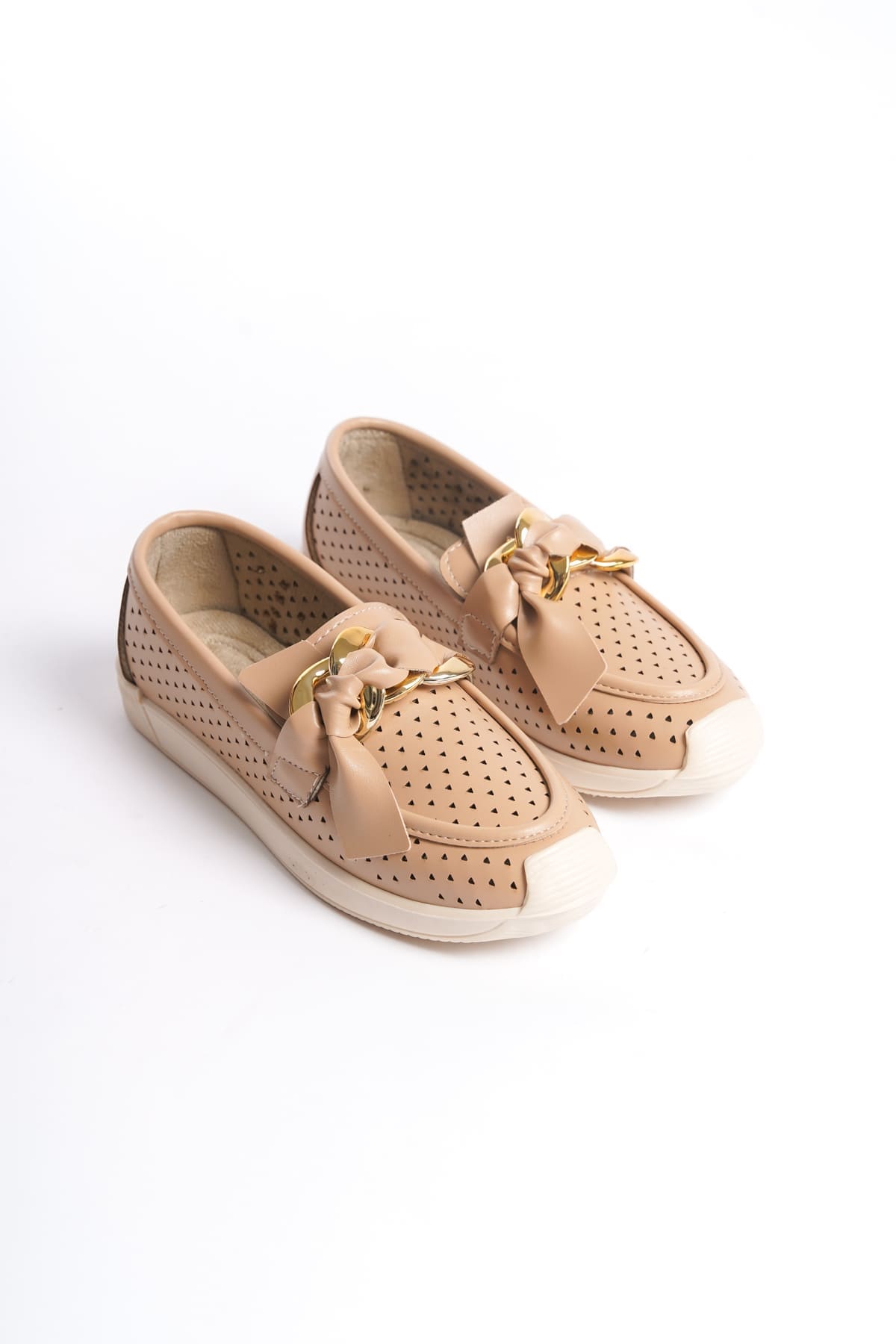 LYDIA Bağcıksız Ortopedik Rahat Taban Kalp Desenli Kadın Babet Ayakkabı CKT - Ten - Görsel 4