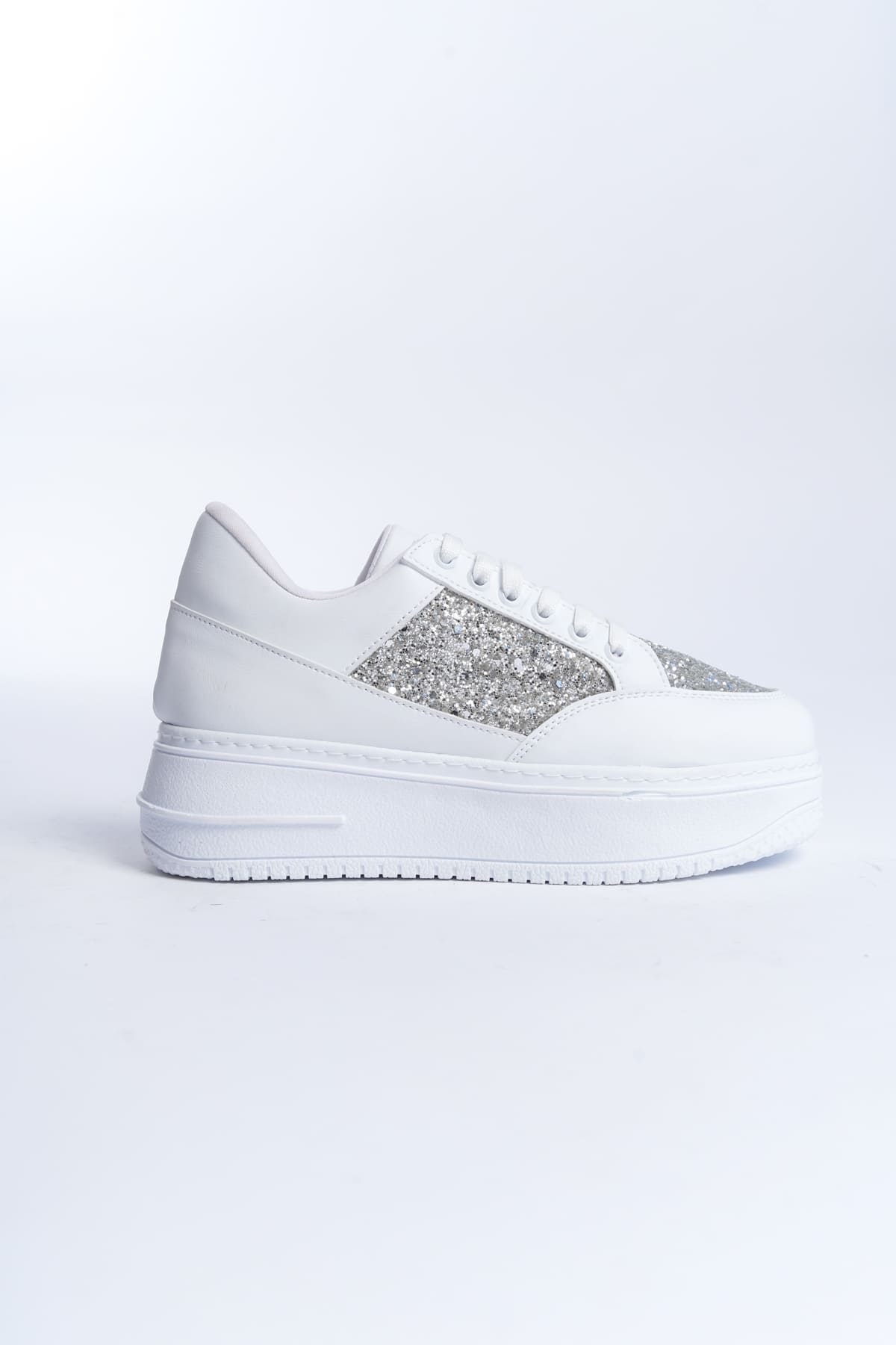 MIPA Bağcıklı Ortopedik Taban Simli Kadın Sneaker Spor Ayakkabı CBT - Beyaz - Görsel 6