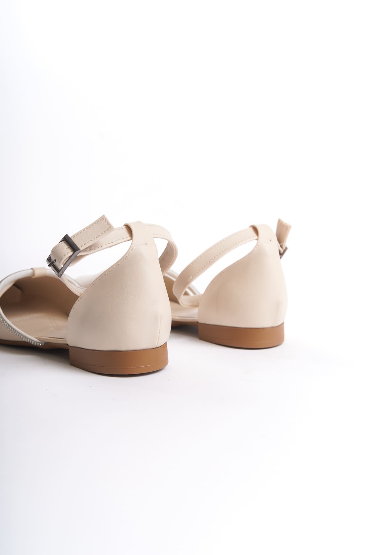 MONICA Tokalı Ortopedik Rahat Taban Taş Detaylı Kadın Babet Ayakkabı CKT - Krem - Görsel 5