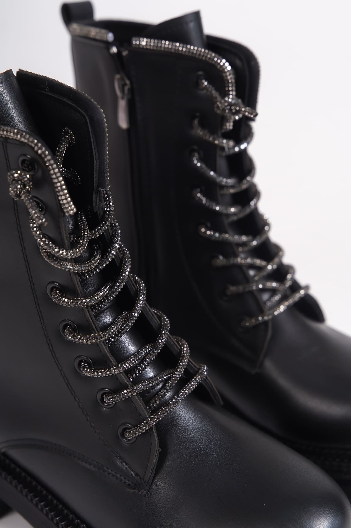 PAMELA Bağcıklı Fermuarlı Ortopedik Taban Taşlı Kadın Bot CST - Siyah - Görsel 5