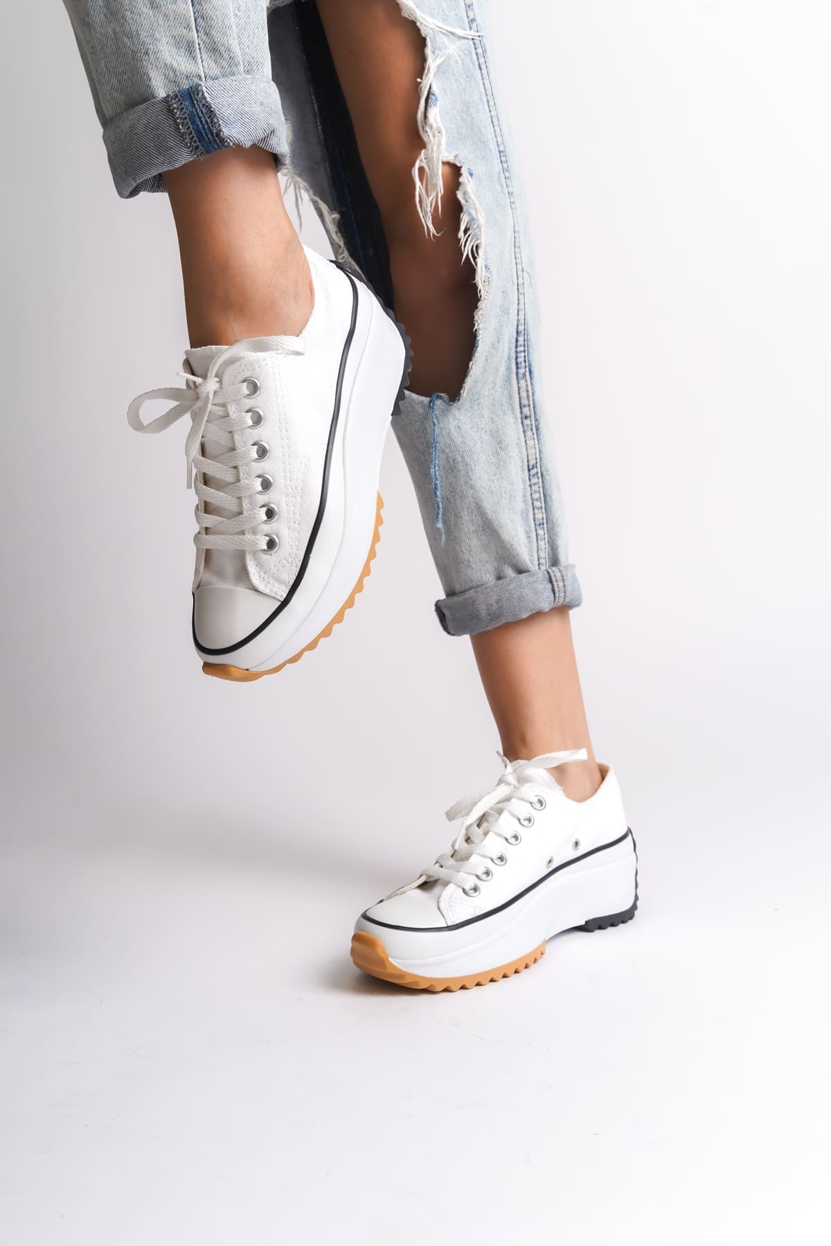 PARIS Bağcıklı Ortopedik Taban Kadın Sneaker Spor Ayakkabı TBT - Beyaz - Görsel 3