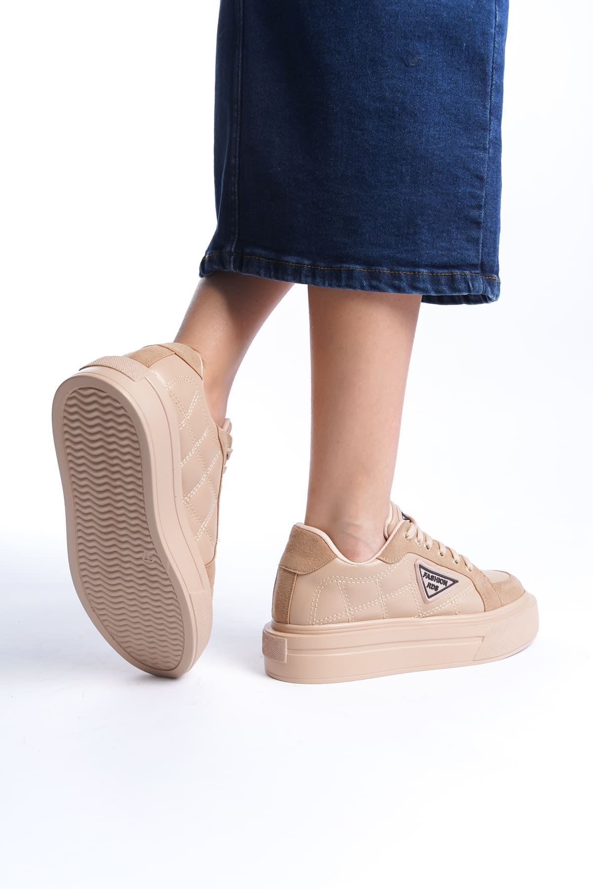 PRAG Bağcıklı Ortopedik Taban Desenli Kadın Sneaker Spor Ayakkabı CTT - Ten - Görsel 3