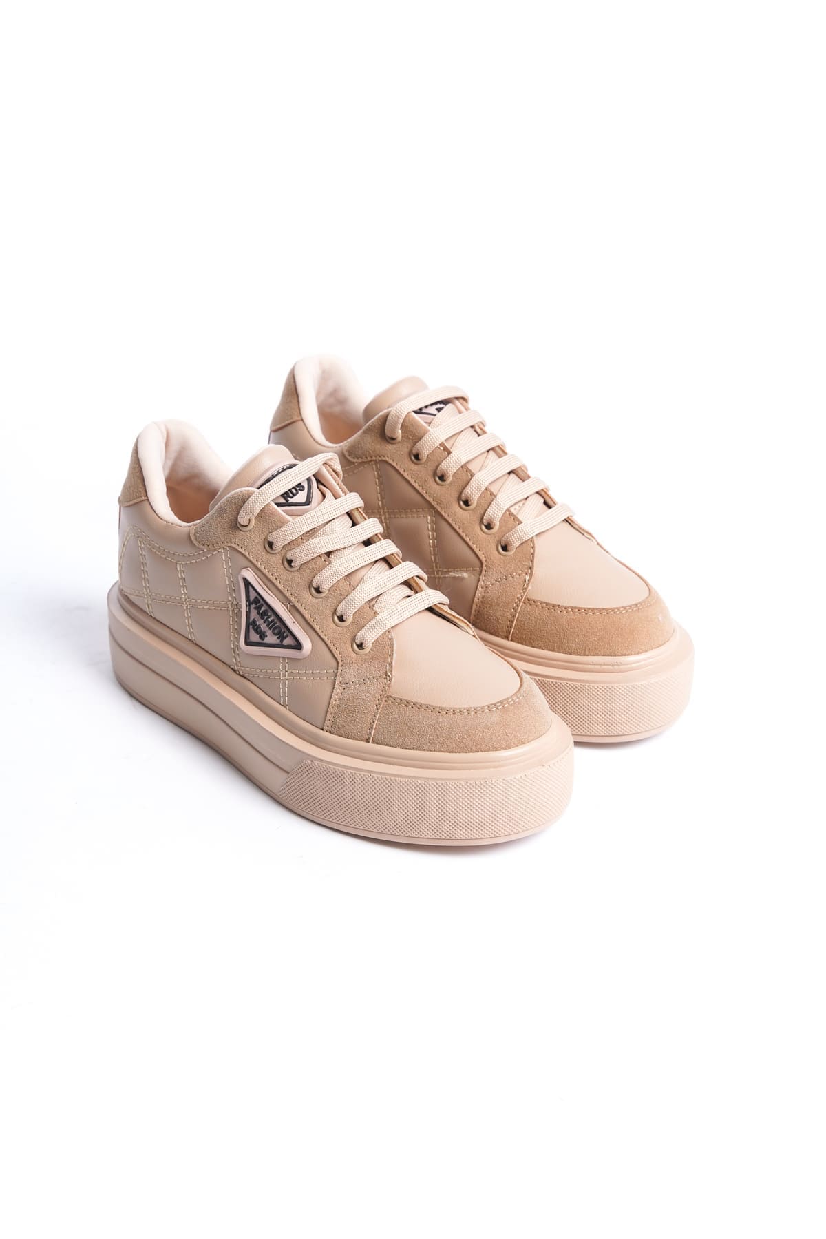 PRAG Bağcıklı Ortopedik Taban Desenli Kadın Sneaker Spor Ayakkabı CTT - Ten - Görsel 4