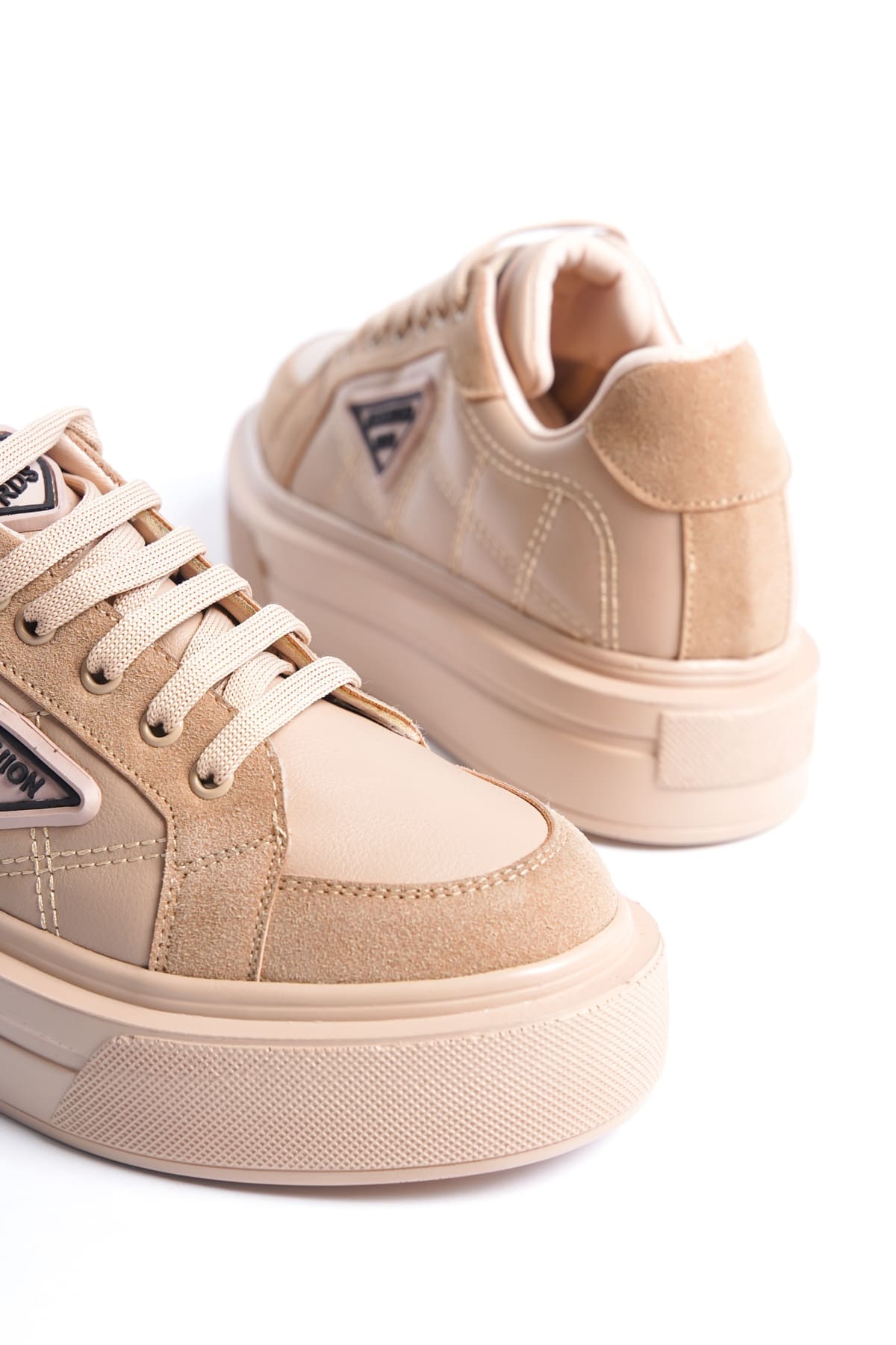 PRAG Bağcıklı Ortopedik Taban Desenli Kadın Sneaker Spor Ayakkabı CTT - Ten - Görsel 5