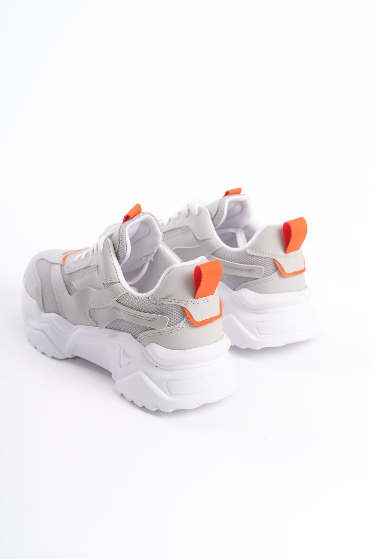TOKYO Bağcıklı Ortopedik Taban Triko Detaylı Kadın Spor Ayakkabı TBT - Gri/Turuncu - Görsel 5