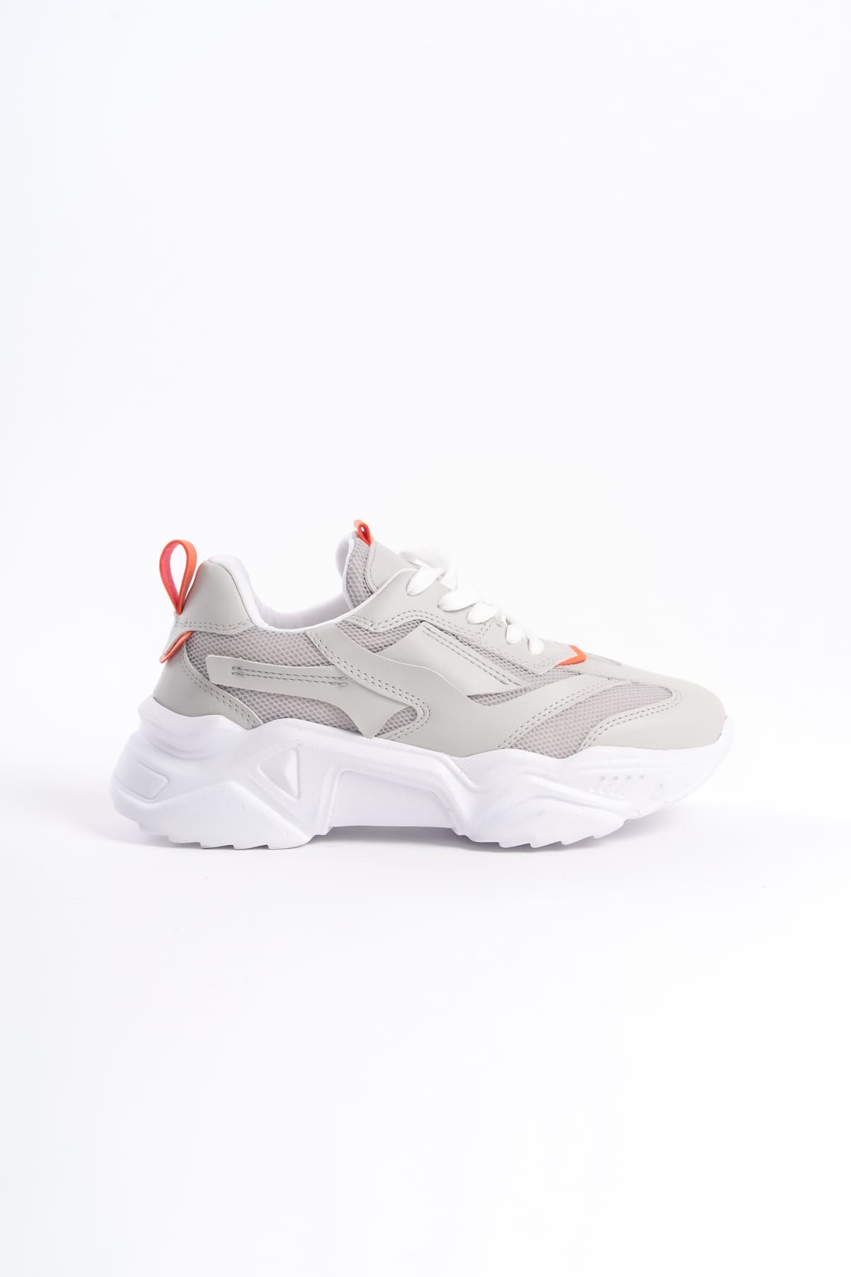 TOKYO Bağcıklı Ortopedik Taban Triko Detaylı Kadın Spor Ayakkabı TBT - Gri/Turuncu - Görsel 6