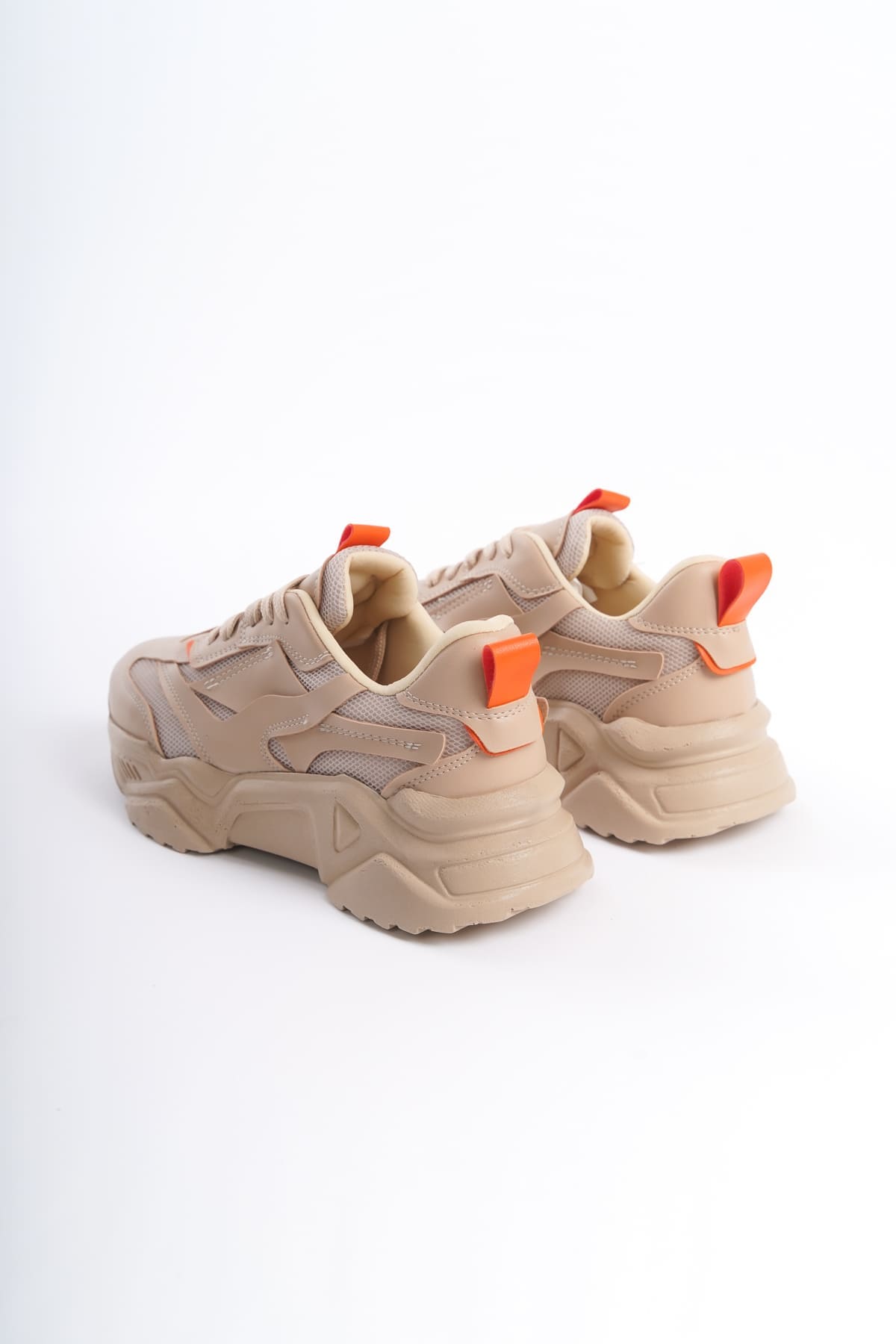 TOKYO Bağcıklı Ortopedik Taban Triko Detaylı Kadın Spor Ayakkabı TTT - Ten/Turuncu - Görsel 5