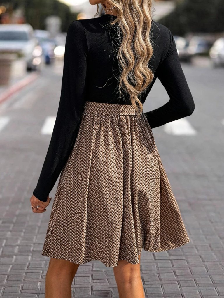 Kadın Uzun Kollu Yuvarlak Yaka üst Viskon Alt Süprem Midi Elbise - Görsel 4