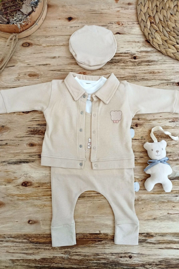 3-6 6-9 9-12 Ay Oyuncaklı Altınbaşak 5li Kız Erkek Bebek Takımı Vizon