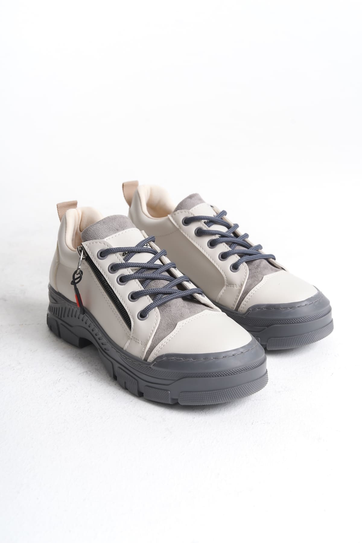 AGATHA Bağcıklı Fermuarlı Ortopedik Taban Kadın Sneaker Spor Ayakkabı CGT - Krem - Görsel 5