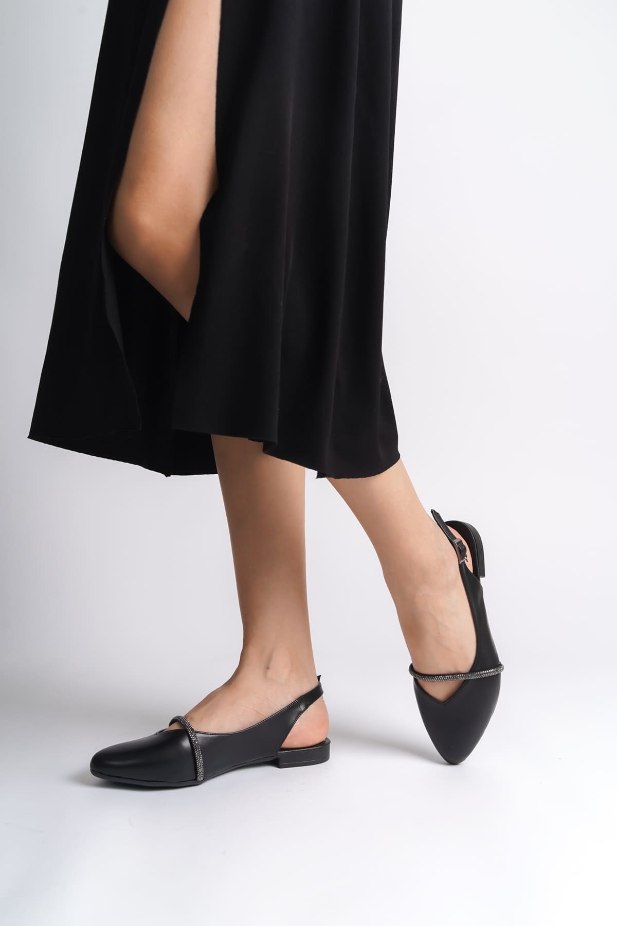 ALLISON Tokalı Ortopedik Rahat Taban Taş Detaylı Kadın Babet Ayakkabı CST - Siyah - Görsel 3