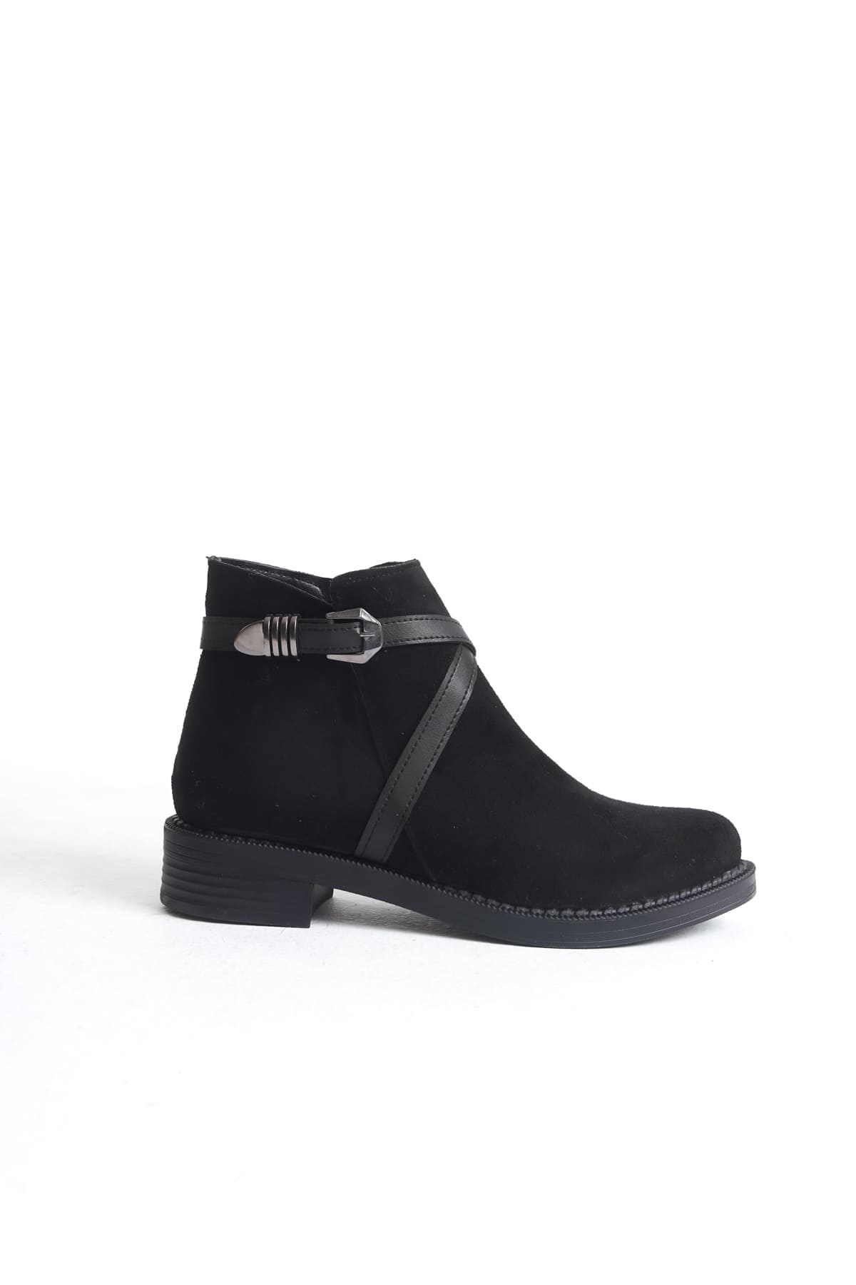 ALMILA Fermuarlı Lastikli Ortopedik Taban Topuklu Süet Kadın Bot SST - Siyah - Görsel 6