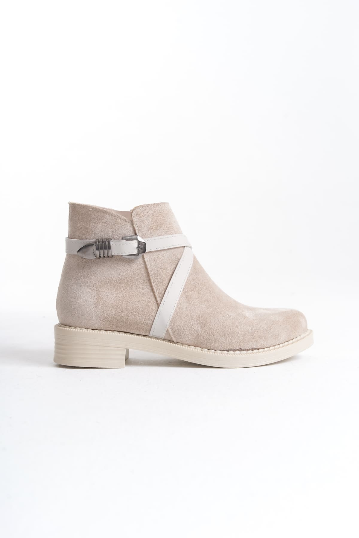 ALMILA Fermuarlı Lastikli Ortopedik Taban Topuklu Süet Kadın Bot STT - Ten - Görsel 6