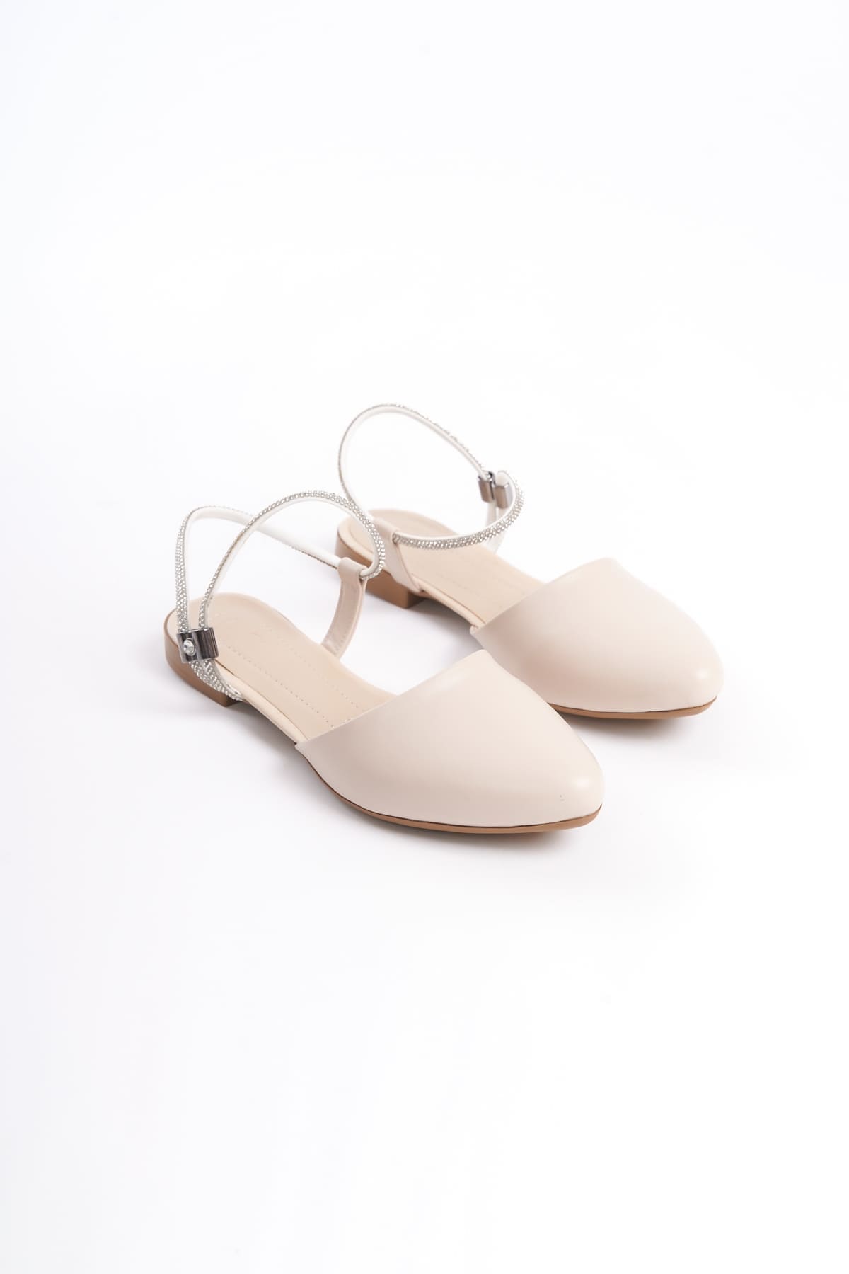 ARIANA Lastikli Ortopedik Rahat Taban Bilekten Taş Detaylı Kadın Babet Ayakkabı CKT - Krem - Görsel 4