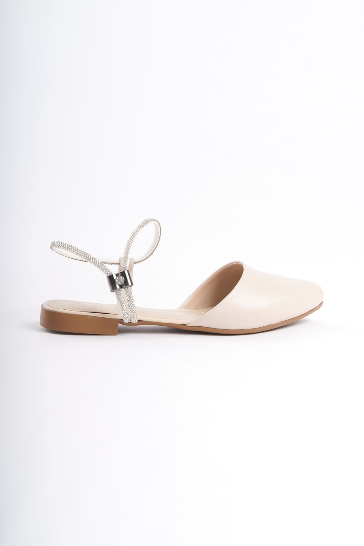 ARIANA Lastikli Ortopedik Rahat Taban Bilekten Taş Detaylı Kadın Babet Ayakkabı CKT - Krem - Görsel 6