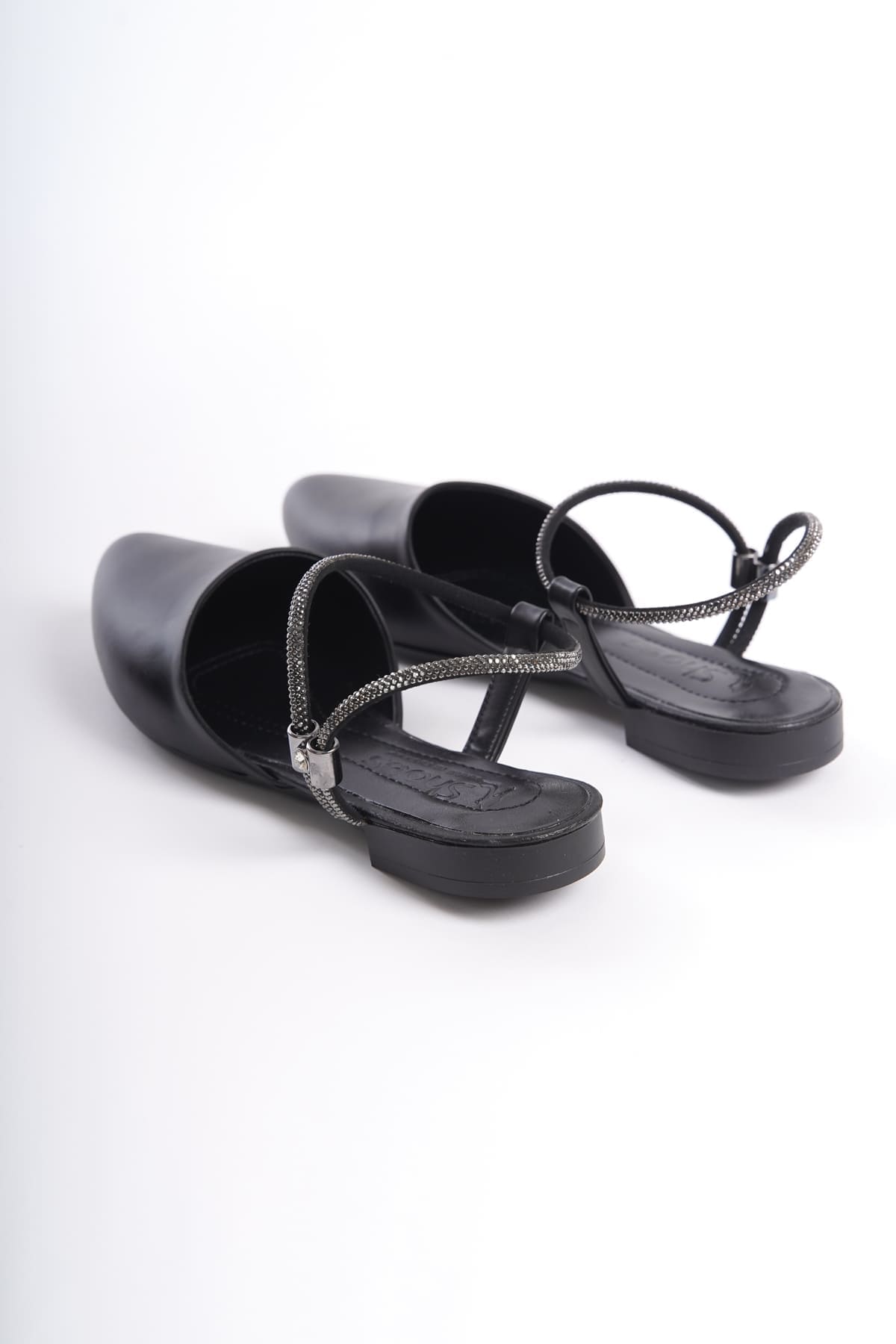 ARIANA Lastikli Ortopedik Rahat Taban Bilekten Taş Detaylı Kadın Babet Ayakkabı CST - Siyah - Görsel 5