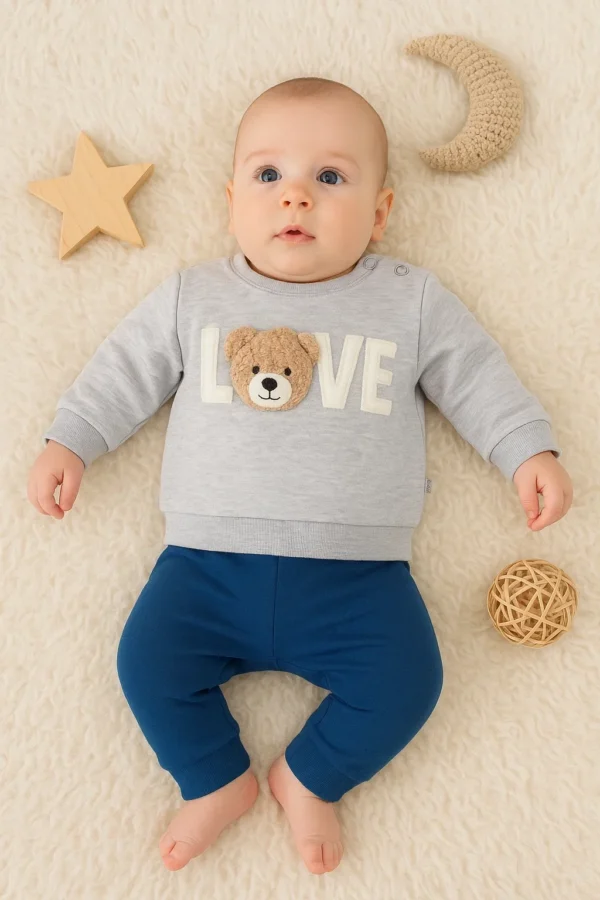 Bear Love Nakışlı % 100 Pamuklu 2'li Erkek Takım