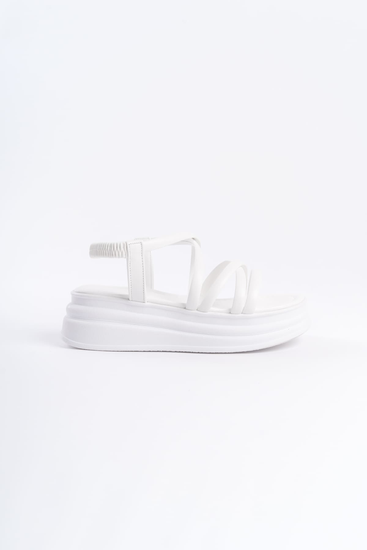 BELLA Lastikli Şerit Detaylı Ortopedik Taban Kadın Sandalet CBT - Beyaz - Görsel 6