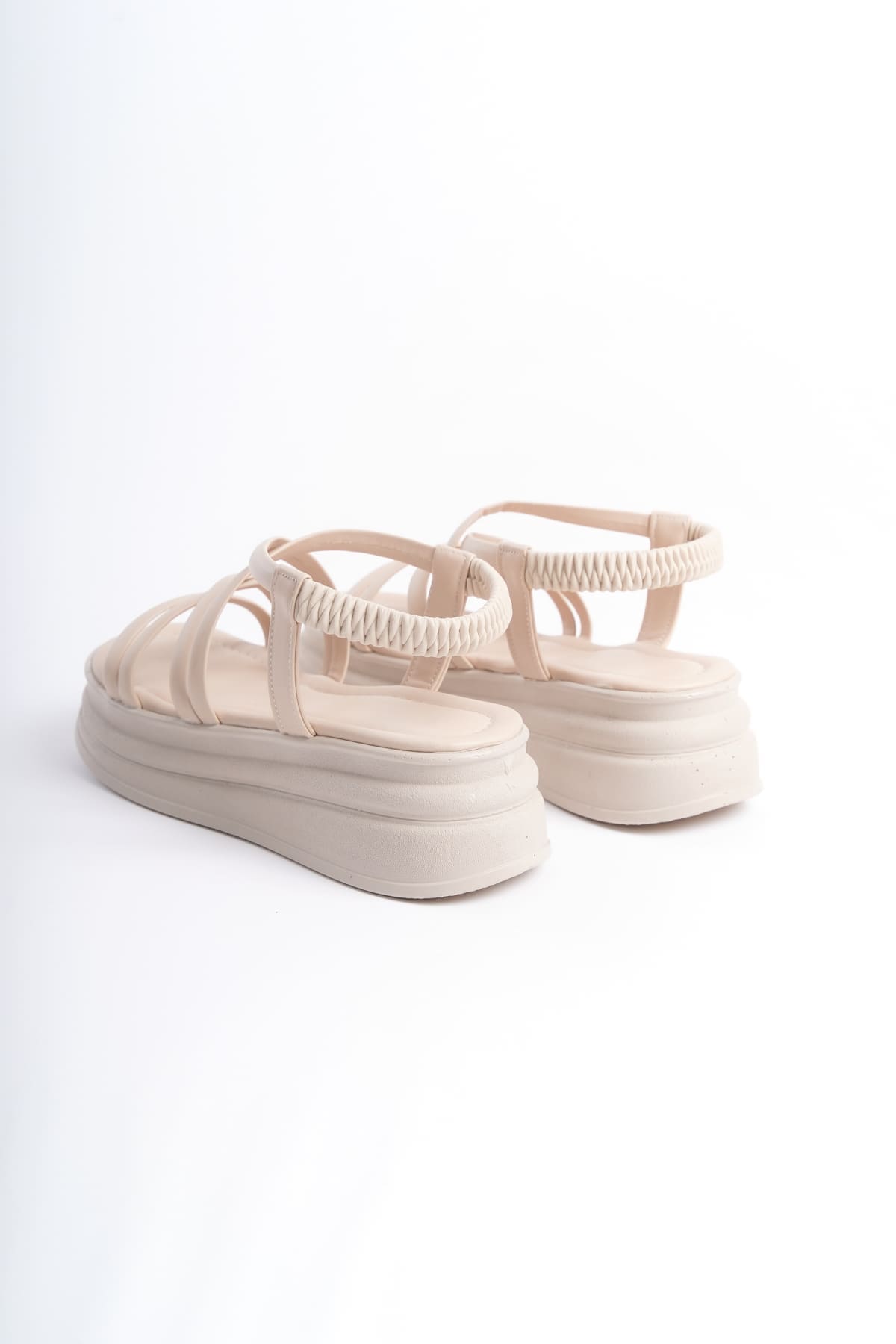 BELLA Lastikli Şerit Detaylı Ortopedik Taban Kadın Sandalet CKT - Krem - Görsel 5