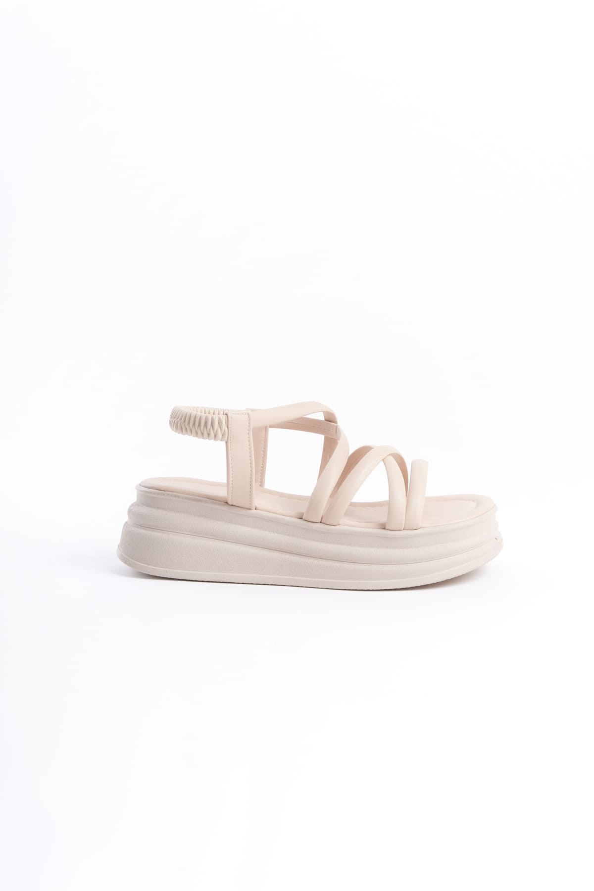 BELLA Lastikli Şerit Detaylı Ortopedik Taban Kadın Sandalet CKT - Krem - Görsel 6