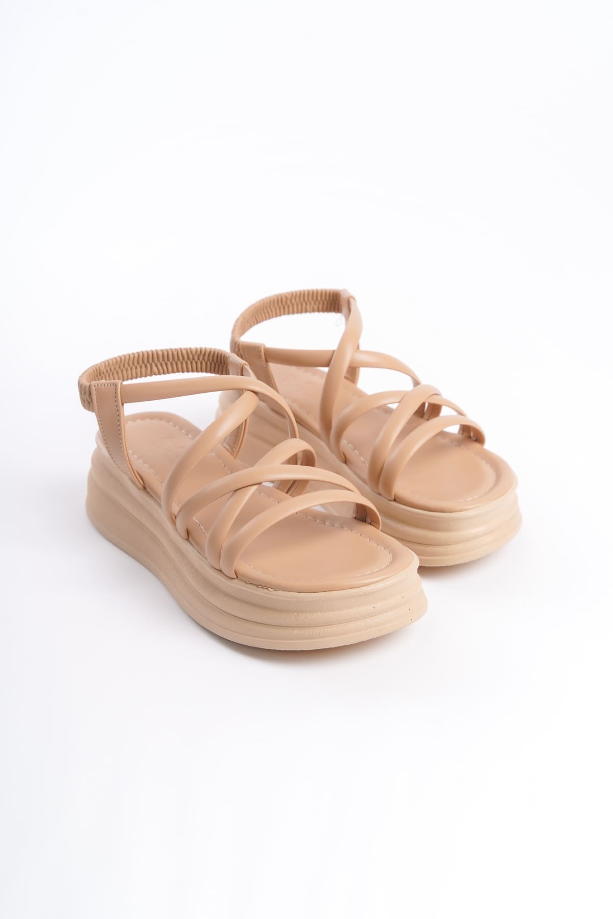 BELLA Lastikli Şerit Detaylı Ortopedik Taban Kadın Sandalet CTT - Ten - Görsel 4