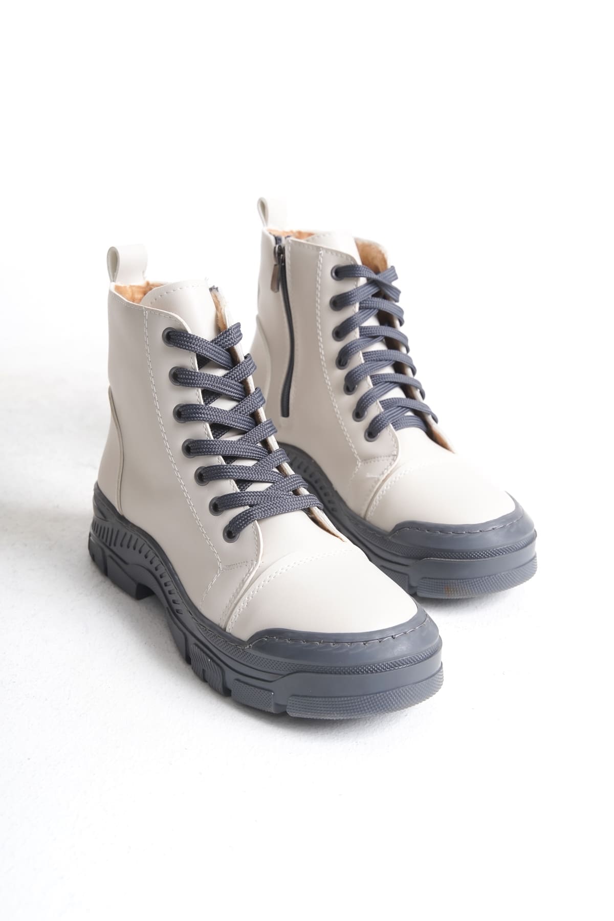 BLOOM Bağcıklı Fermuarlı Ortopedik Taban Kadın Bot CGT - Krem - Görsel 5