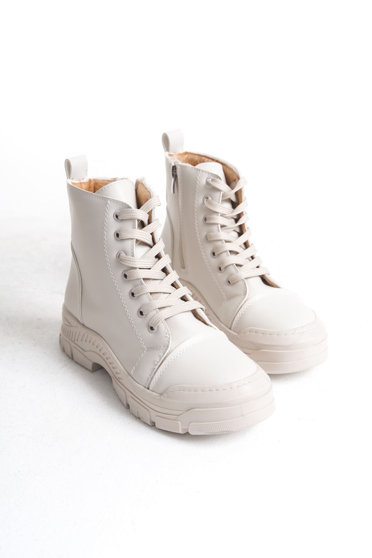 BLOOM Bağcıklı Fermuarlı Ortopedik Taban Kadın Bot CKT - Krem - Görsel 5