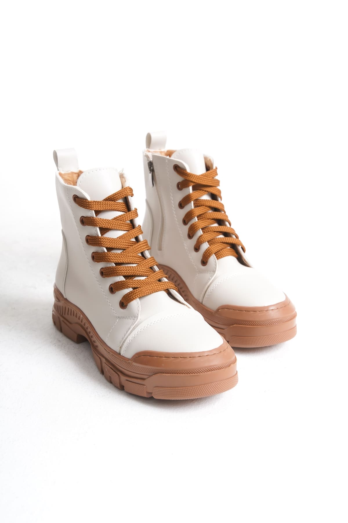 BLOOM Bağcıklı Fermuarlı Ortopedik Taban Kadın Bot CTT - Krem - Görsel 5