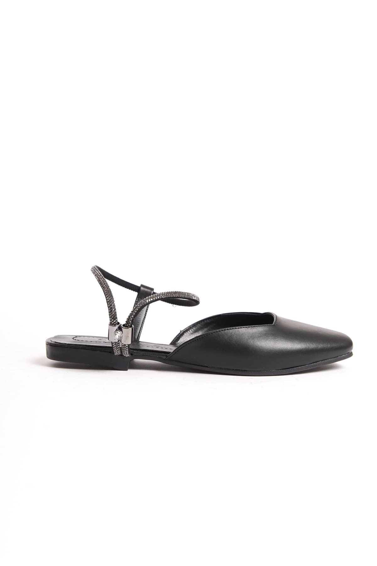 CAROLINE Lastikli Ortopedik Rahat Taban Bilekten Taş Detaylı Kadın Babet Ayakkabı CST - Siyah - Görsel 6