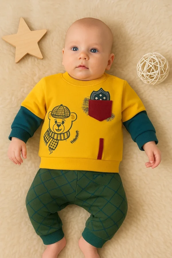 Cep Bear Nakışlı % 100 Pamuklu 2'li Erkek Takım