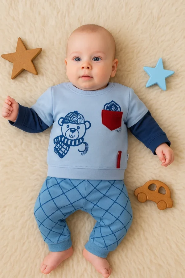 Cep Bear Nakışlı % 100 Pamuklu 2'li Erkek Takım