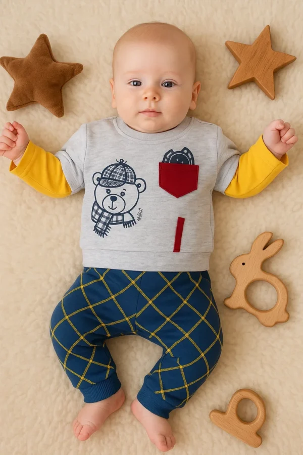 Cep Bear Nakışlı % 100 Pamuklu 2'li Erkek Takım