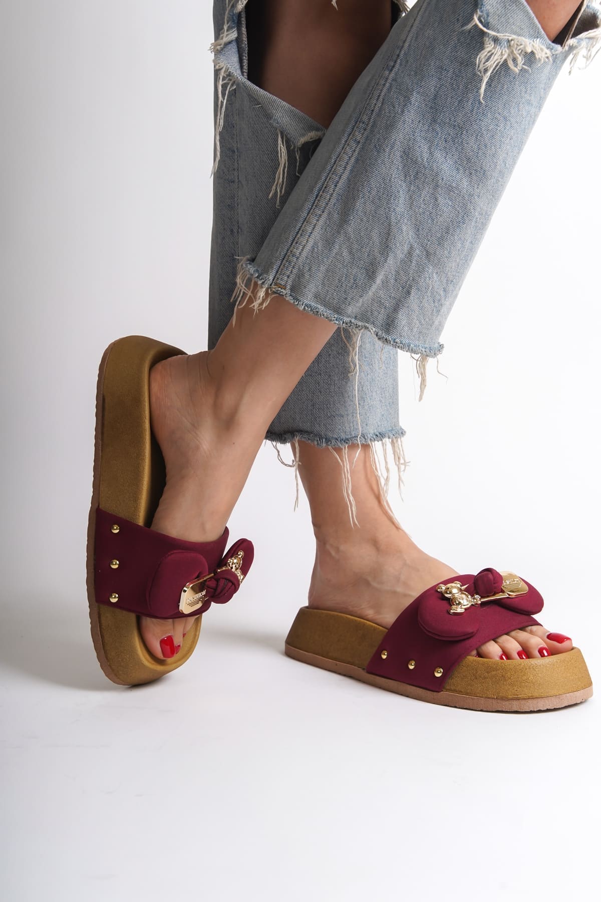 DILA Kalın ve Ortopedik Taban Ayıcıklı Saten Kadın Terlik SKT - Bordo - Görsel 3