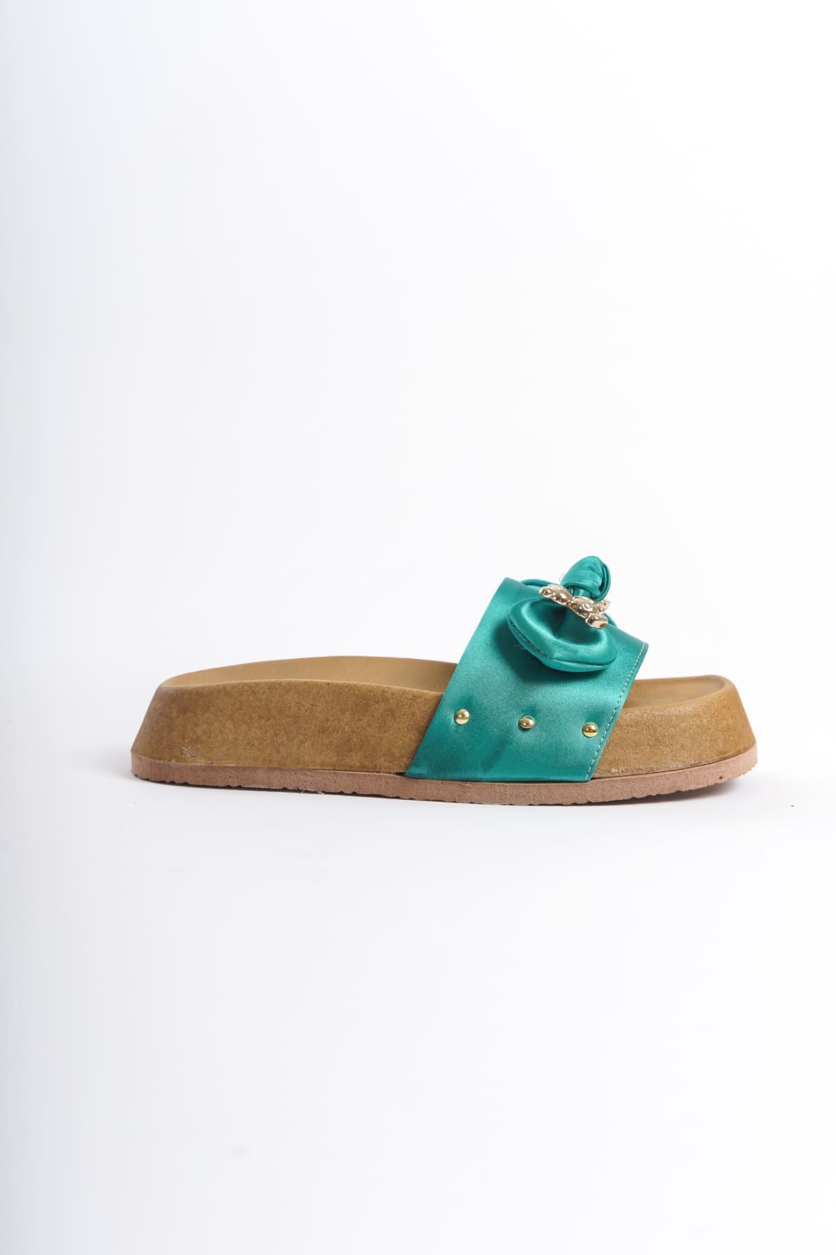 DILA Kalın ve Ortopedik Taban Ayıcıklı Saten Kadın Terlik SKT - Yeşil - Görsel 6