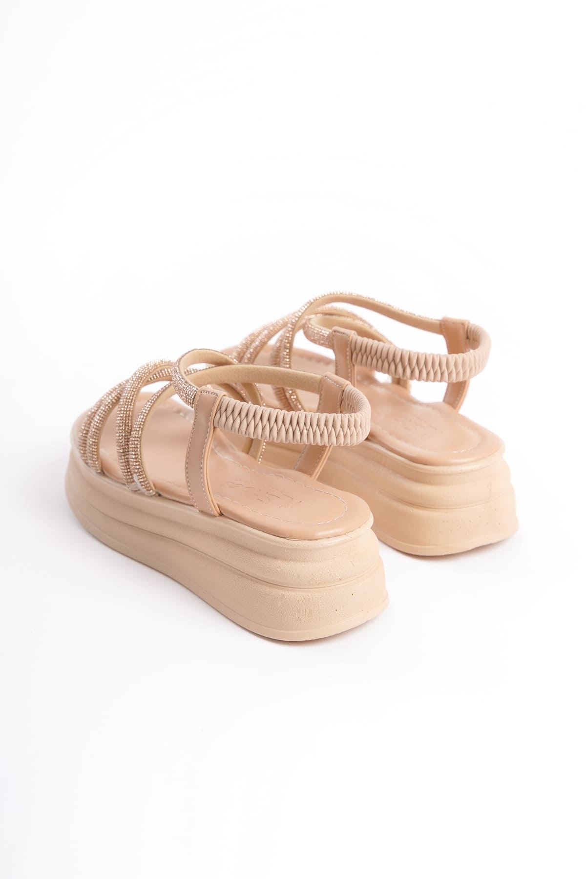 ELENA Lastikli Taşlı Şeritli Ortopedik Taban Kadın Sandalet CTT - Ten - Görsel 5