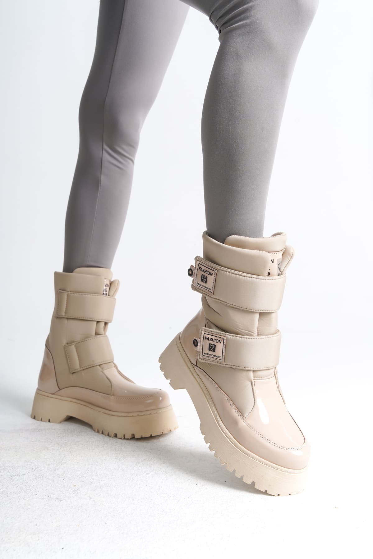 ELISA Cırt Cırtlı Paraşüt Kumaş Rugan Kadın Bot RKT - Krem - Görsel 2