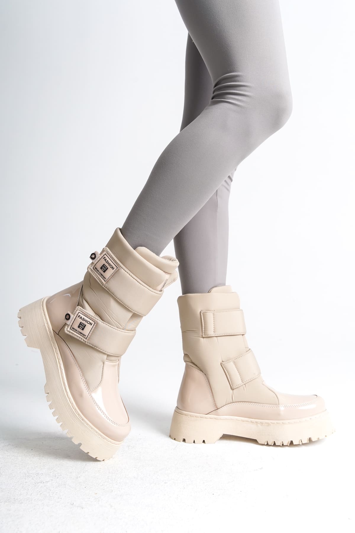 ELISA Cırt Cırtlı Paraşüt Kumaş Rugan Kadın Bot RKT - Krem - Görsel 3