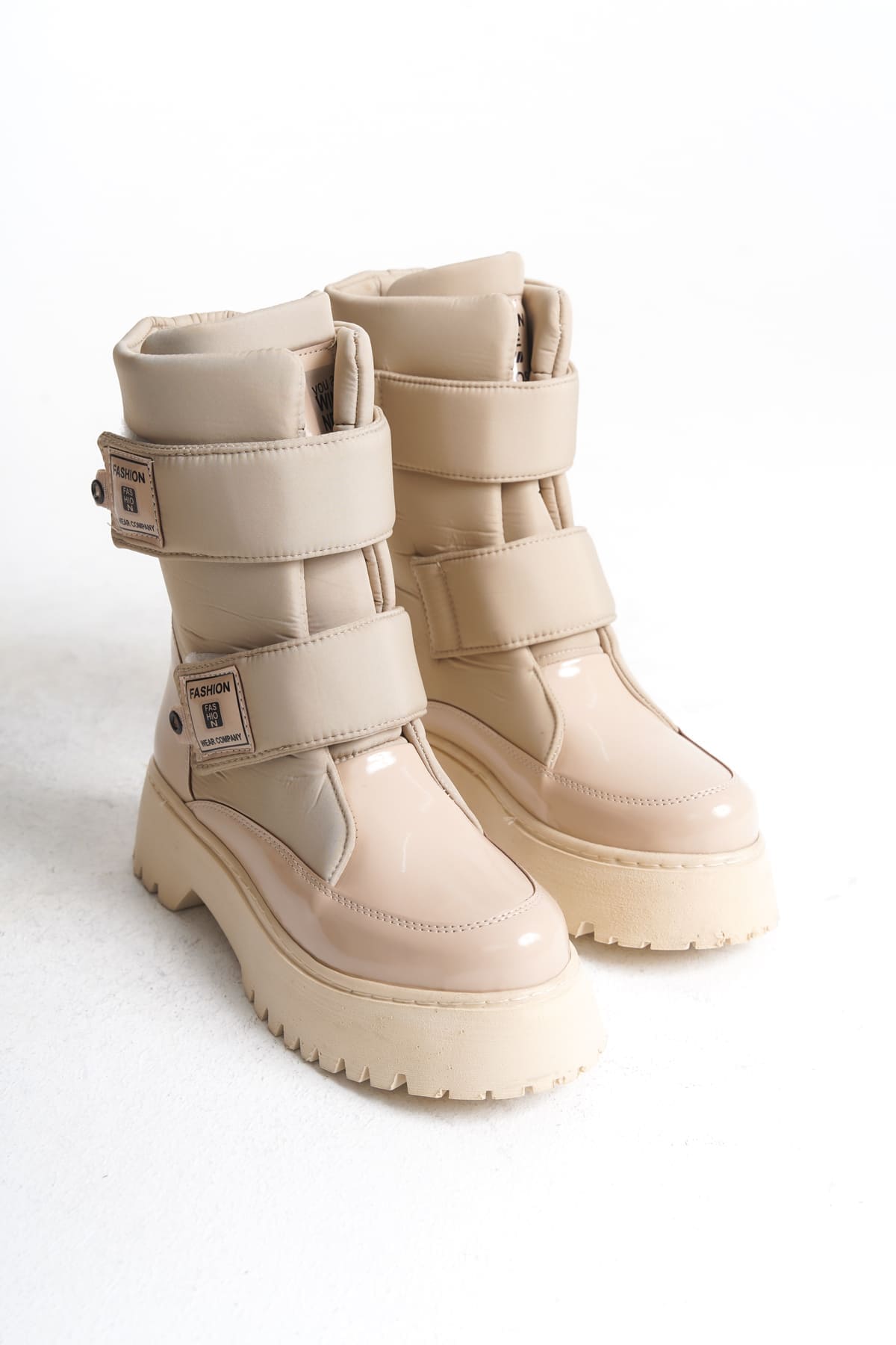 ELISA Cırt Cırtlı Paraşüt Kumaş Rugan Kadın Bot RKT - Krem - Görsel 5