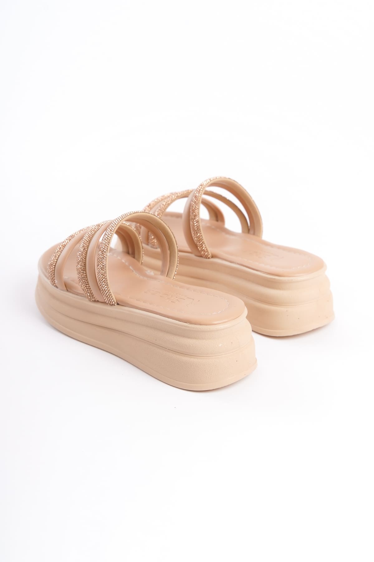 ELISE Düz Topuklu Şeritli Taşlı Kalın ve Ortopedik Taban Kadın Terlik CTT - Ten - Görsel 5