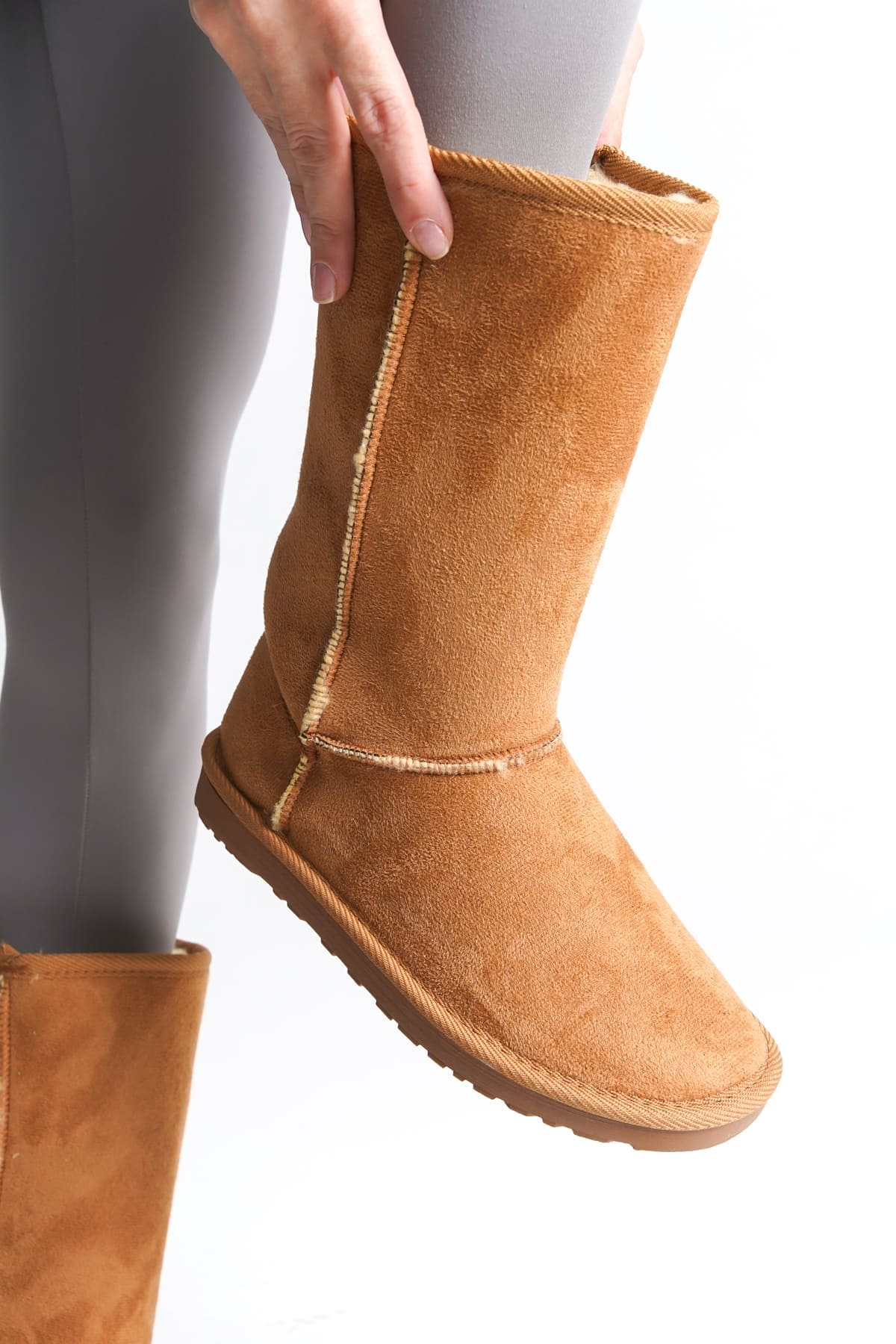 FREYA Bağcıksız Düz Taban İçi Kürklü Süet Kadın Bot STT - Taba - Görsel 2