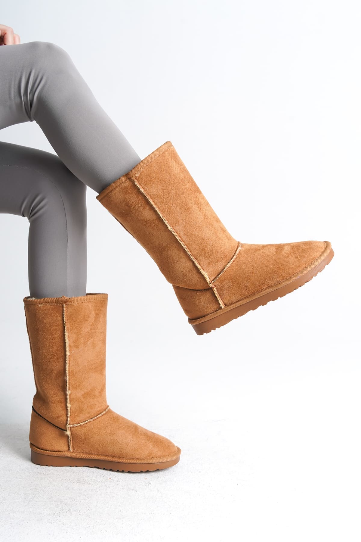 FREYA Bağcıksız Düz Taban İçi Kürklü Süet Kadın Bot STT - Taba - Görsel 4