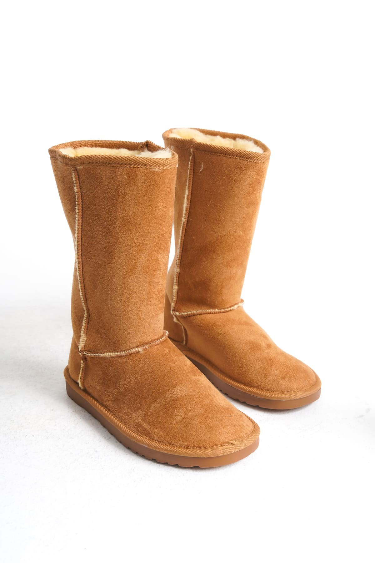 FREYA Bağcıksız Düz Taban İçi Kürklü Süet Kadın Bot STT - Taba - Görsel 5