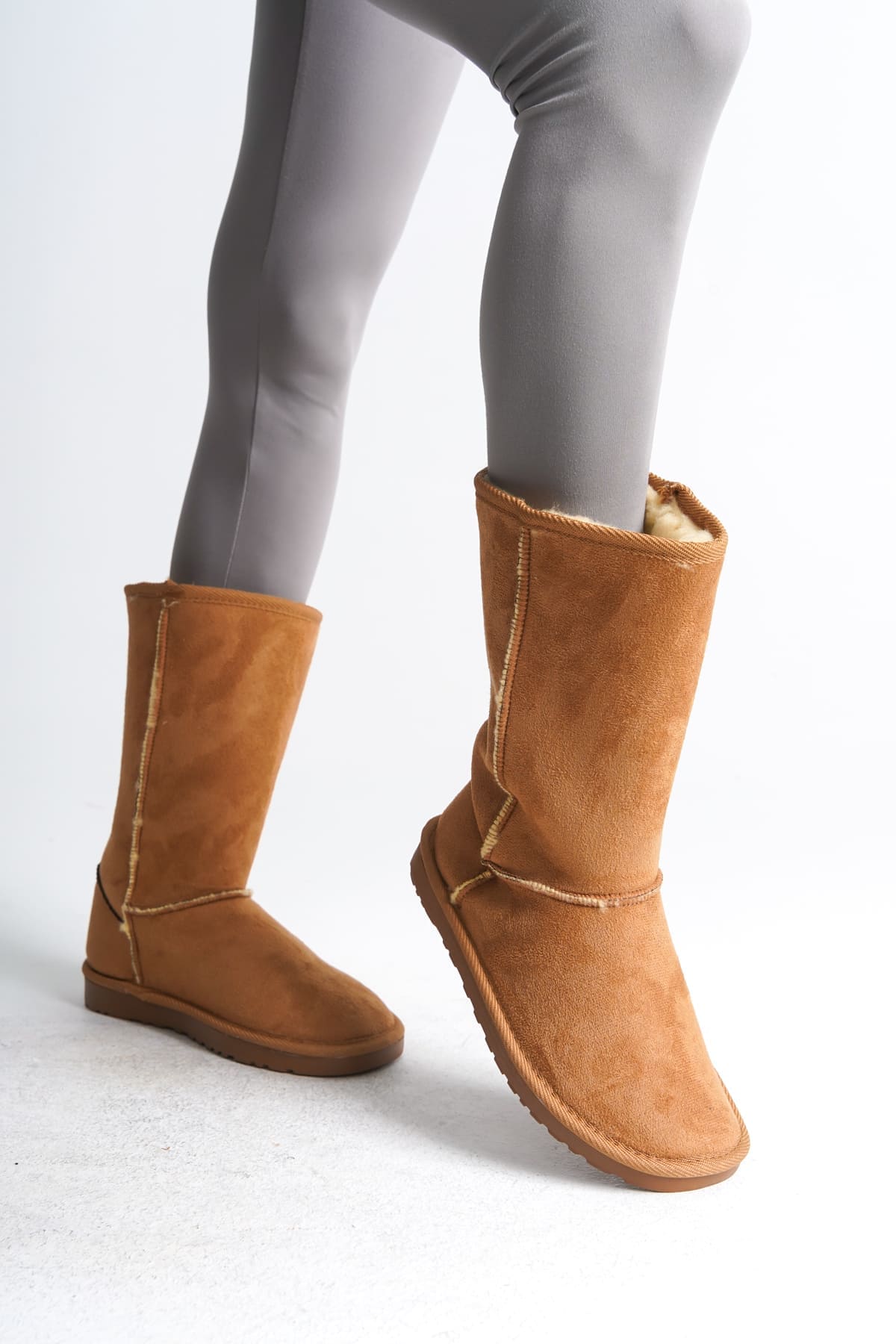 FREYA Bağcıksız Düz Taban İçi Kürklü Süet Kadın Bot STT - Taba