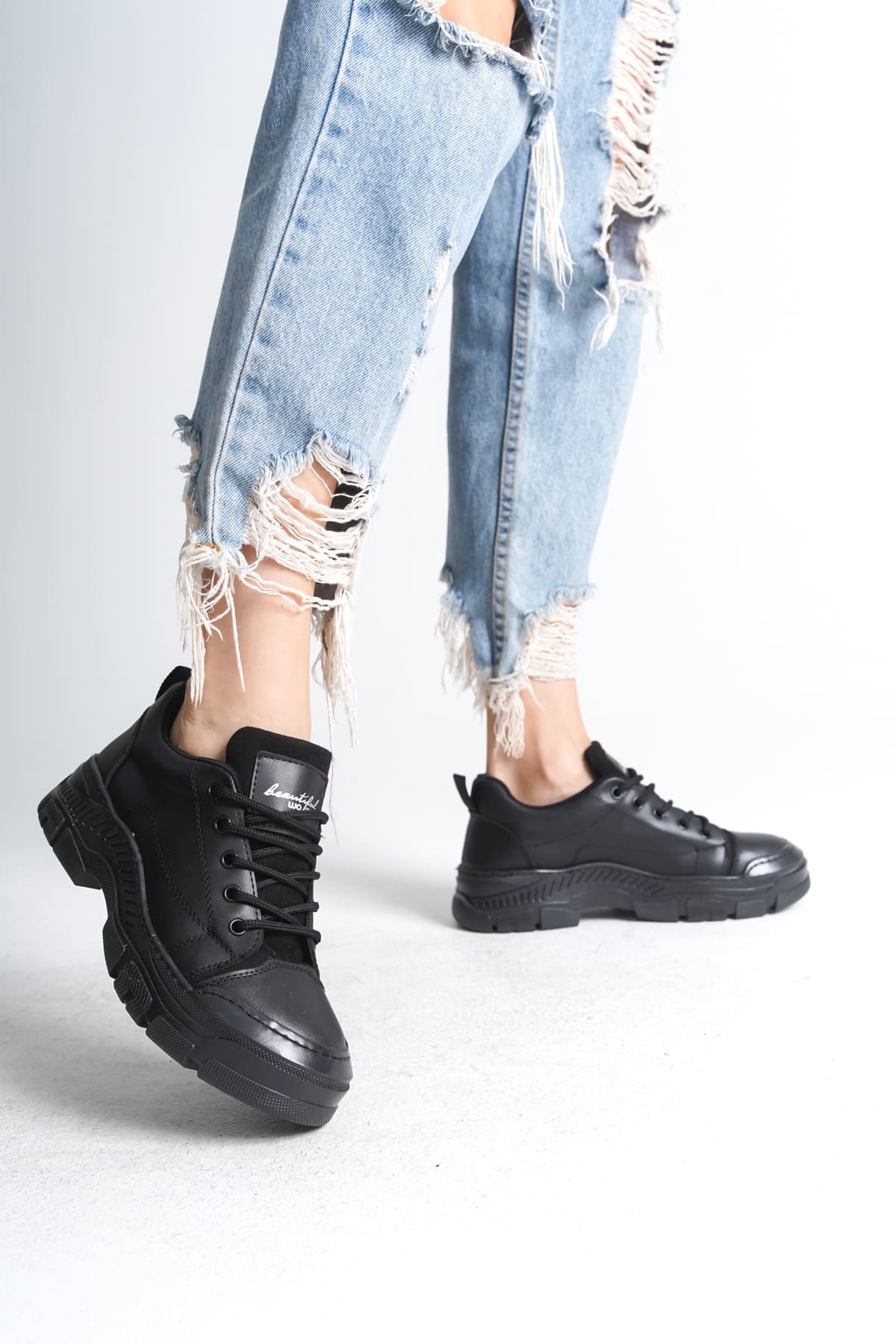 JANE Bağcıklı Ortopedik Taban Kadın Sneaker Spor Ayakkabı CST - Siyah - Görsel 2