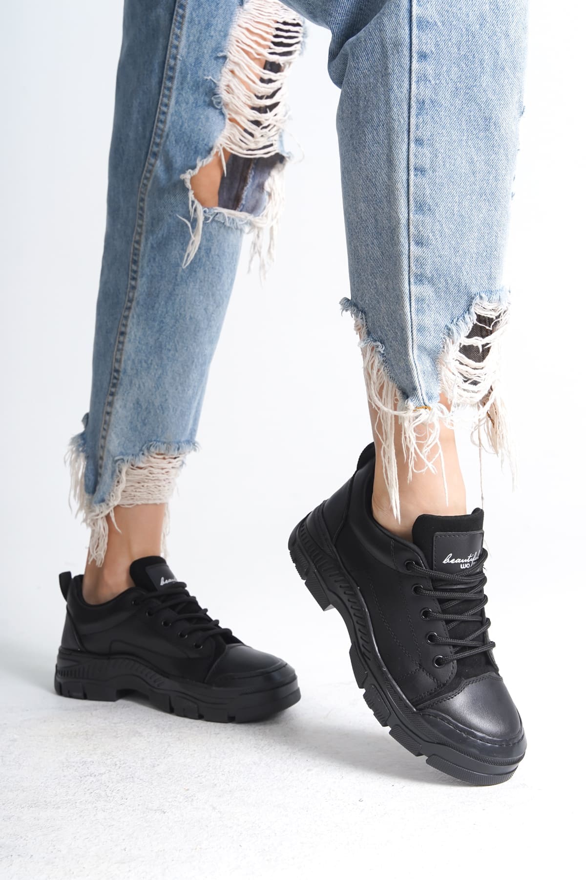 JANE Bağcıklı Ortopedik Taban Kadın Sneaker Spor Ayakkabı CST - Siyah - Görsel 3